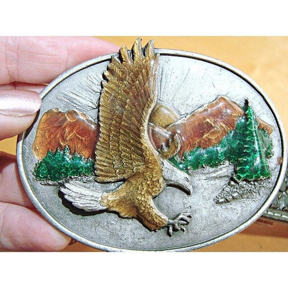 Nocona Leather Belt and 3D Flying Eagle Siskiyou Buckle Size 40 Vintage 1982 USA - Picture 3 of 12